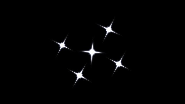Sparkling twinkle stars animation, twinkling light stars, glow twinkle movement timeline, cartoon twinkle effect, blinking white doodles, shimmering light on black screen background. 4k video