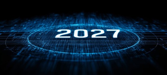 Futuristic Data Stream Visualization of a Cybernetic World in 2027 with Immersive Digital Signals