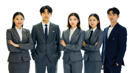 A diverse group of corporate employees, showing unity in diversity and a transparent background of business success, a business team