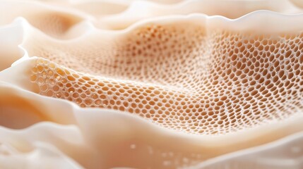 Intricate hexagonal nanoscale structure on a soft flowing surface, highlighting advanced material science and molecular arrangement.