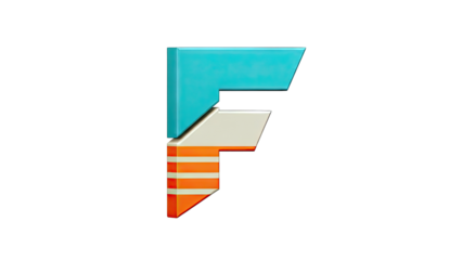 Stylized 3D Letter F with Teal, Beige, and Orange Stripes