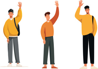 modern digital illustration of a person waving hand in friendly gesture with clean minimal lines on white background
