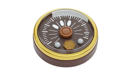 Vintage-style gauge with brown face, gold bezel, and glass cover