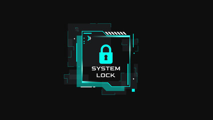system lock interface with padlock icon and HUD digital elements. Cyber security access control screen on dark background for data protection and high-tech privacy concept. system lock interface
