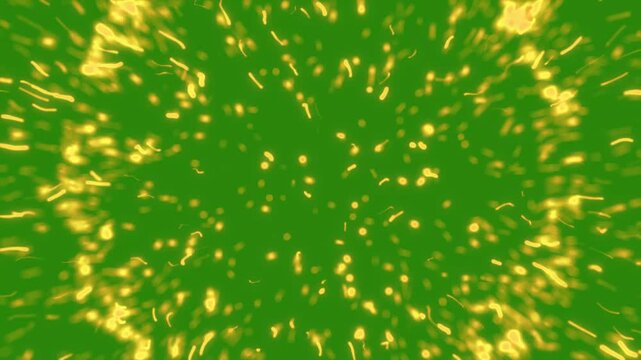 particle explosion, Abstract fire particles explosion, Gold Explosion effect. Festive Fireworks. Flying sparks and embers from a fire, Floating golden sparkles. Glowing Particles burst on green screen