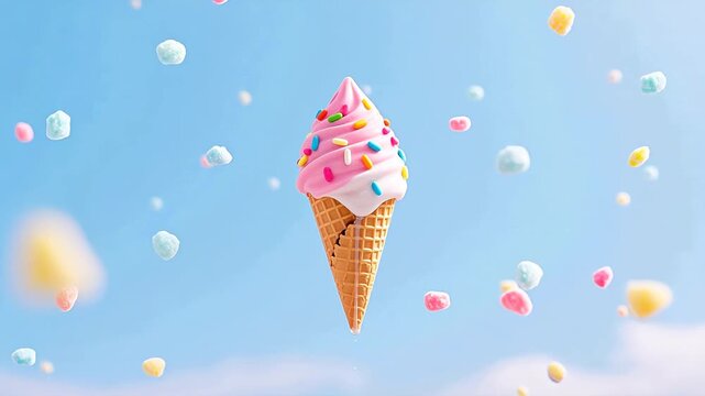 Pink&WhiteIceCreamConewithCandyClouds