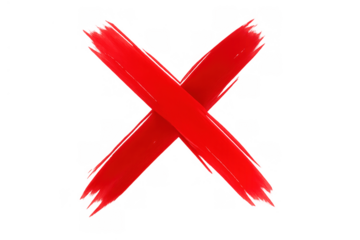 Hand drawing red x mark, indicating error, cancellation, rejection, or incorrect choice on transparent background