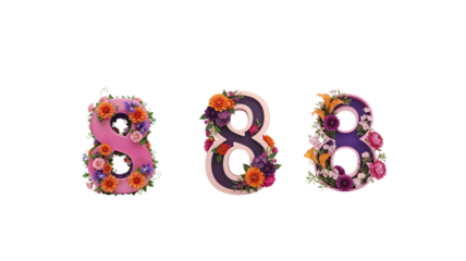 Decorative number eight made of colorful flowers.
