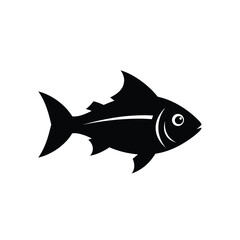 Obraz premium Vector illustration icon black silhouette of a fish with white details on pure