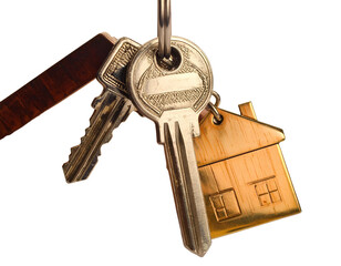 House keys with house shaped keychain cut out