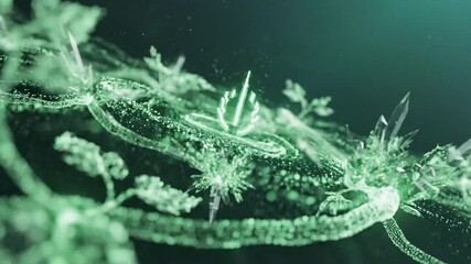 abstract futuristic green energy animation with digital leaves crystals and glowing technology icon for environmental sustainability concept - Powered by Adobe