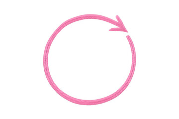 Pink hand drawn textured circular arrow indicating rotation, refresh, reload, or recycling concept on transparent background