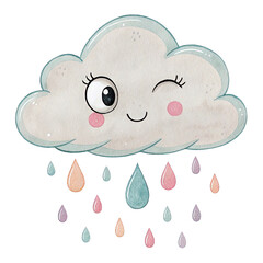Winking cloud with colorful raindrops brings a cheerful touch to springtime