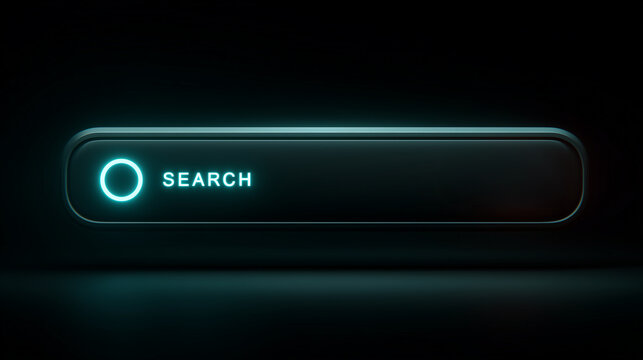 Futuristic glowing search bar interface with neon light for digital technology concept - Powered by Adobe
