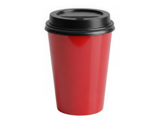 Red disposable coffee cup with lid isolated on transparent background