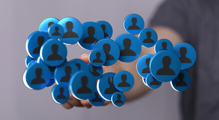 Abstract image showing interconnected network of people icons, representing social networking, teamwork, and global connection. Perfect for tech