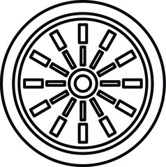 Obraz premium Wooden wagon wheel outline on a white background, symbolizing old transportation