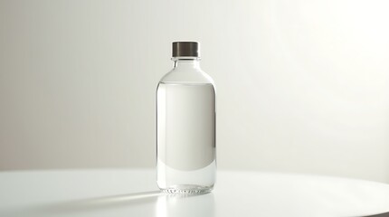 Clear Glass Water Bottle on Tabletop with Bright Airy Background and Natural Light