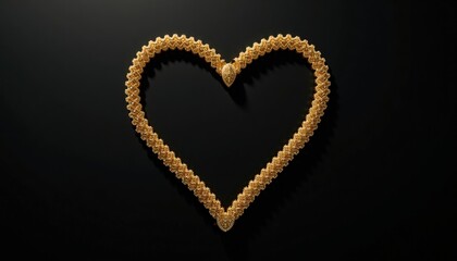 Obraz premium Elegant golden necklace shaped like a heart, displayed on a dark background, showcasing intricate design and craftsmanship, perfect for romantic occasions and jewelry lovers