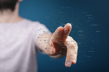 Concept of technological interaction and the flow of data through a digital network. Represents innovation, global connectivity, and the future