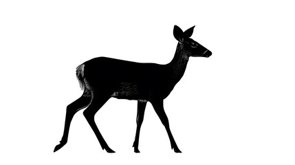 Obraz premium Black Silhouette of a Doe Walking on White Background Keywords: doe, deer, silhouette, Photo