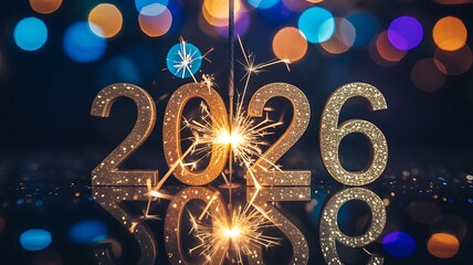 Celebrating New Year 2026 with Sparklers and Festive Lights at Night