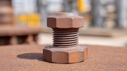 Close up of a rusty hexagonal bolt and nut detailed texture of corroded metal