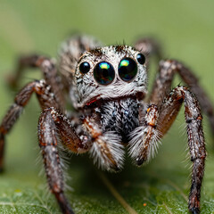 Close-Up Action Shot of a Spider on Leaf in Nature, Macro Photography, Detail Focused, Wildlife Environment
