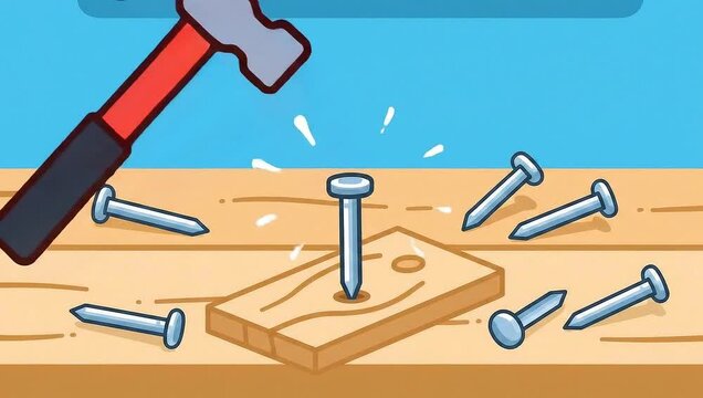 Hammering a Nail - A Cartoon Illustration of Carpentry.