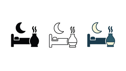 Bedtime relaxation icons with moon and humidifier