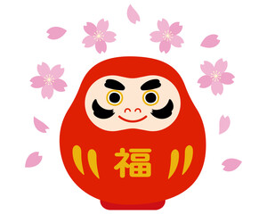 赤いだるまと桜のイラスト