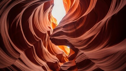 Aerial view of twisted rock formations in a deep canyon with sunlight filtering through