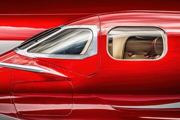 Close-Up View of Sleek Red Aircraft Exterior and Interior Design