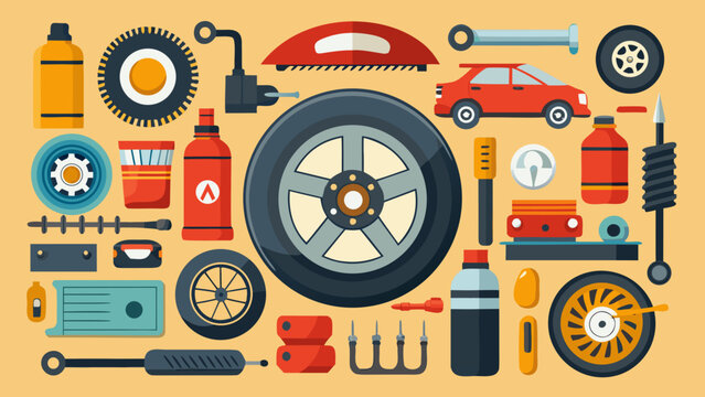 Essential car maintenance tools and parts Vector