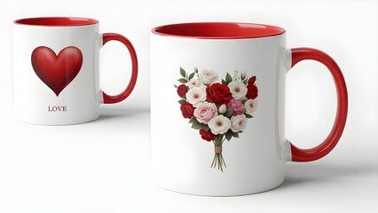 Patriotic Mug with Red White Blue Floral Design