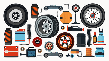 Assorted car parts and accessories Vector