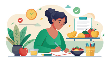 Woman planning healthy meal Vector