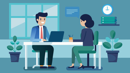 Two colleagues working together in an office Vector