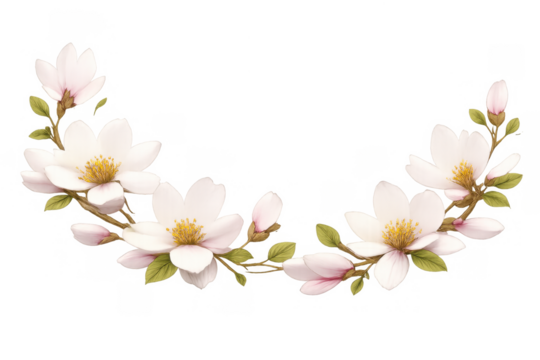 Magnolia flowers forming a delicate spring floral wreath, a botanical watercolor garland on transparent background for decoration - Powered by Adobe