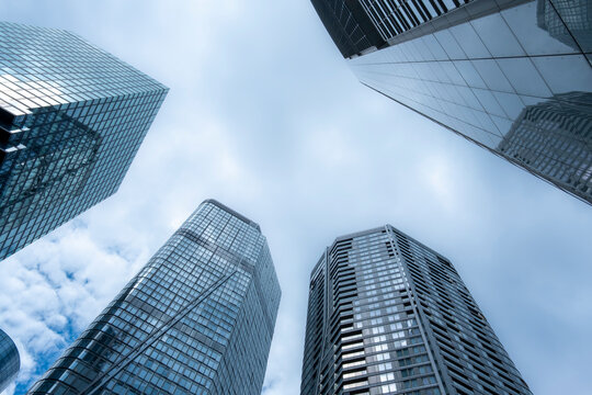 Modern architecture city urban skyscraper office business corporate sky view in Frankfurt defining a vertical contemporary skyline