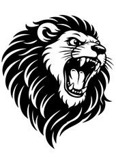 Angry roaring lion vector line art portrait, black and white illustration for engrave, laser engrave, prints and creative projects