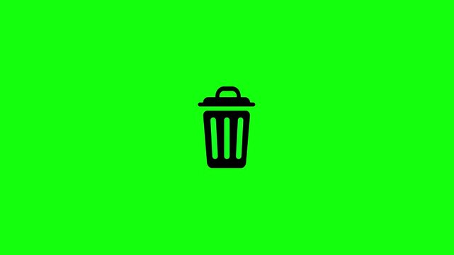 Black trash can icon on a bright green background garbage waste