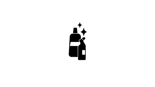 Black icons of cleaning bottles and sparkles on a white background spray detergent