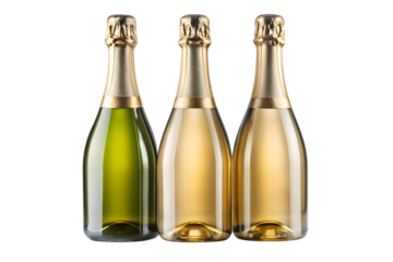 Elegant trio of sparkling wine bottles with golden caps ready for celebration
