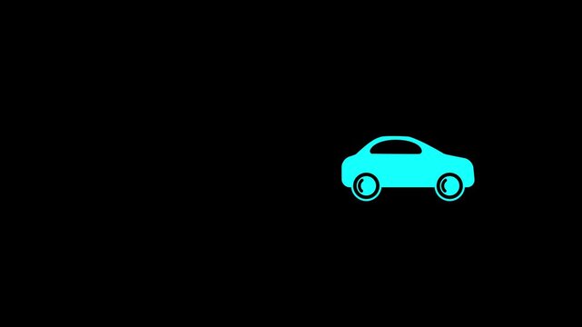 Cyan car icon on a black background with no road line visible vehicle transportation