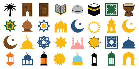 Islamic architecture and symbol icons on white background © OhiStock