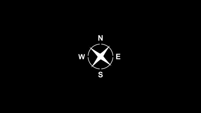 White Compass Rose Icon with Cardinal Directions on Black Background navigation north