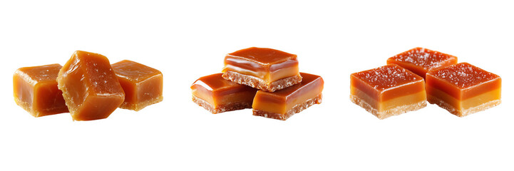 Caramel candies with layered texture isolated on a transparent background