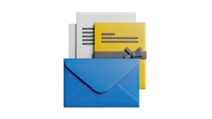 3D Render of a Blue Envelope with Documents and a Gift Card