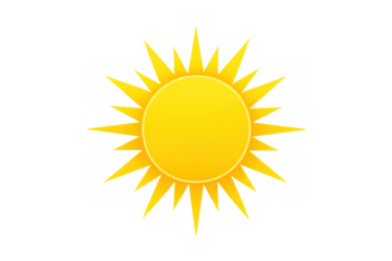 Yellow sun cartoon design shining rays, projecting solar energy, light, and heat, a bright weather and summer icon
